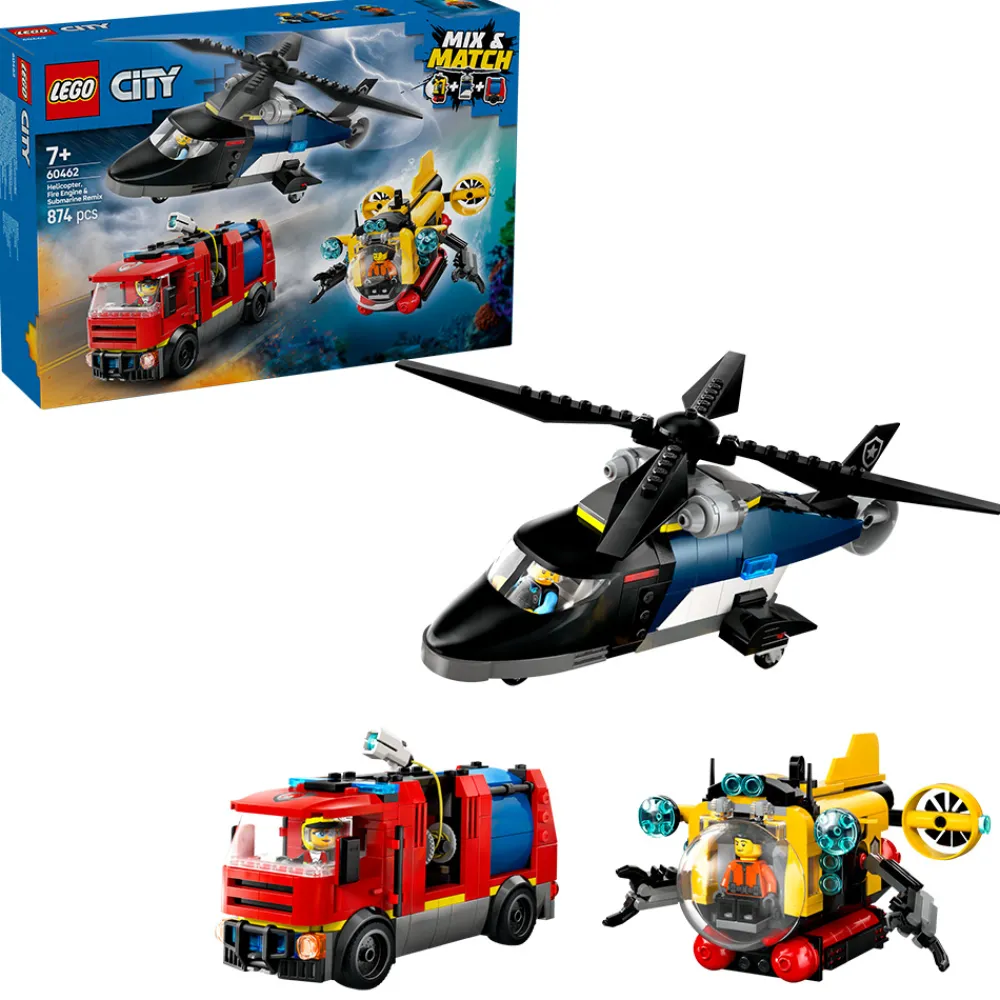 LEGO Båt, Helikopter Og Fly | Utrykningskjøretøy>60462 Pakke med helikopter, brannbil og ubåt