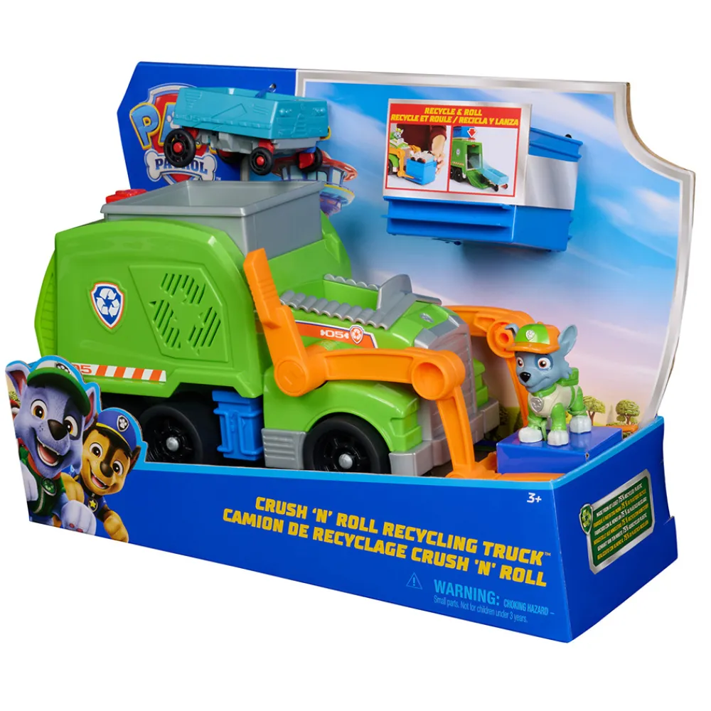 Paw Patrol Lastebil, Gravemaskin Og Traktor | Lekebiler>Rocky Crush N' Roll Recycling Truck